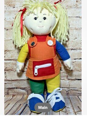 Childrens Factory Learn to Dress Doll Plush Stuffed Girl Pigtails Zipper Button